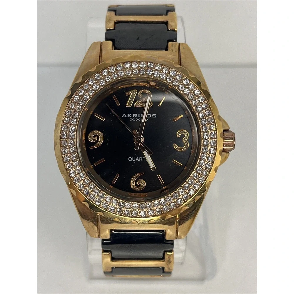 Akribos XXIV Women's Watch Rose Gold Crystal Bezel Ceramic Links- New Battery - Picture 1 of 7